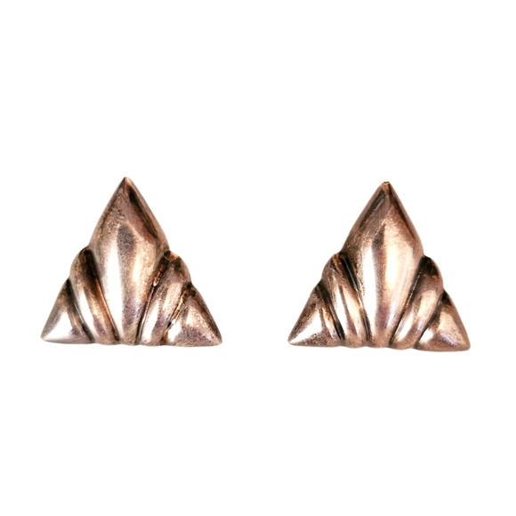 Vintage 925 Silver Modernist Triangle Earrings - Picture 1 of 3